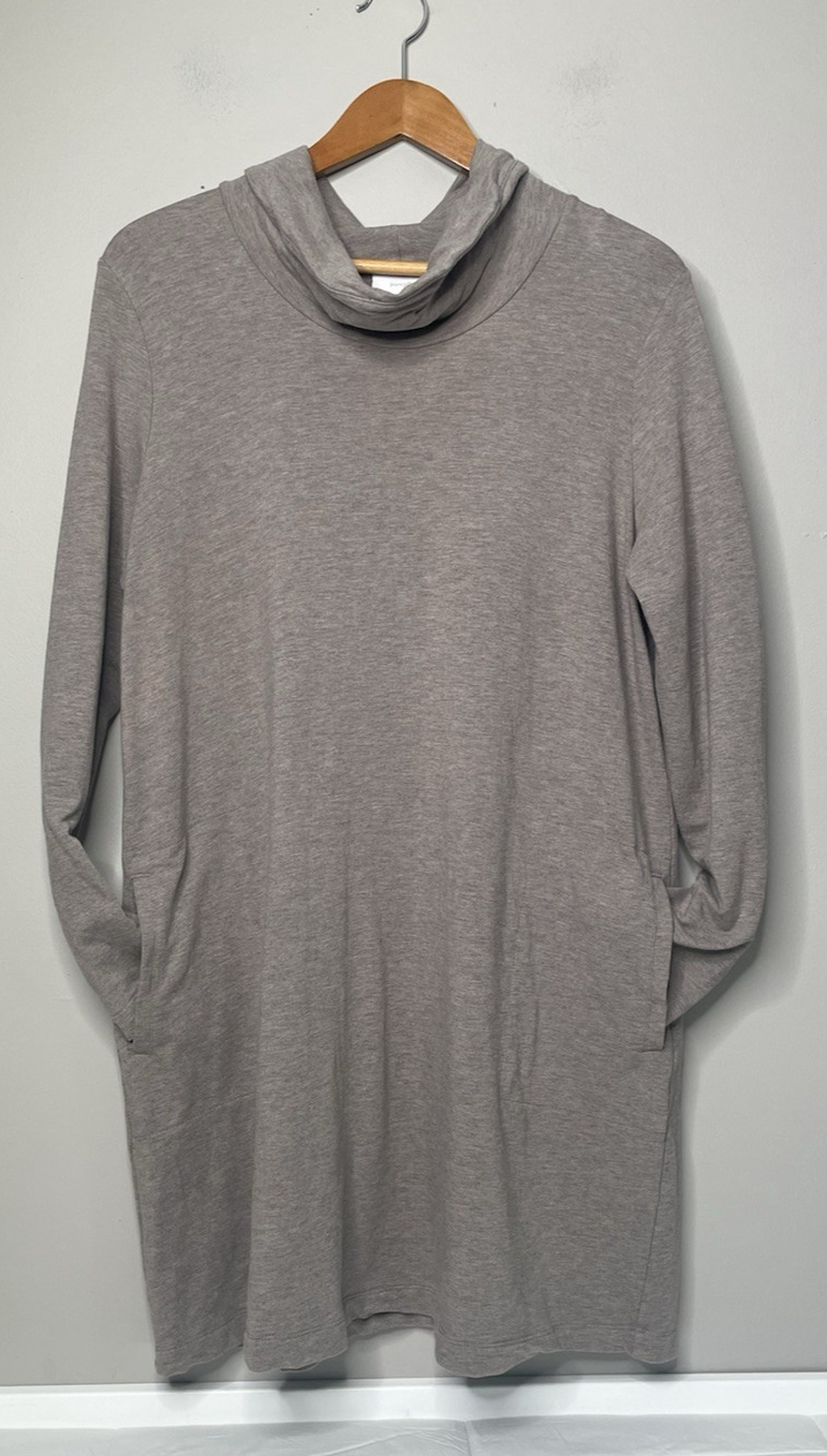 Pure Jill Women’s L Gray Cowl Neck Long Sleeve Knit Tunic Dress Pockets Modal